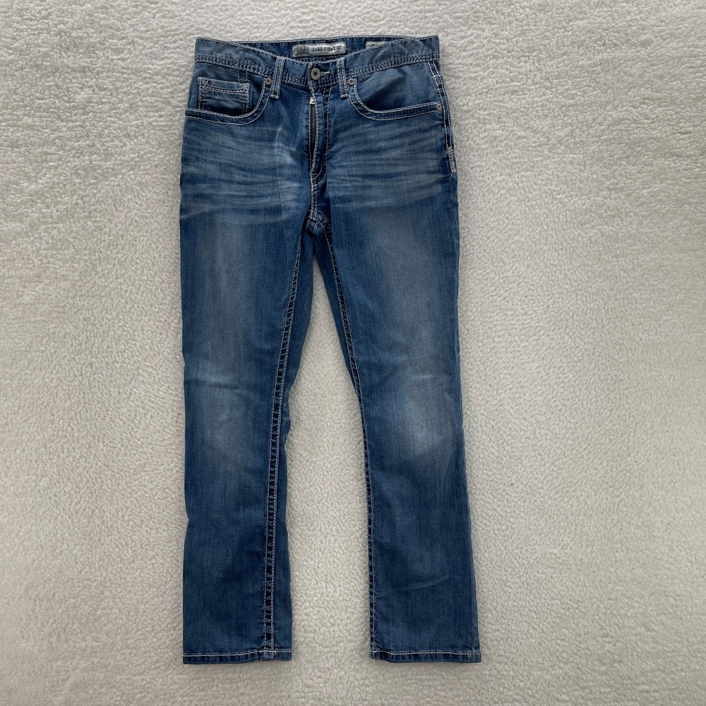 BKE Jeans Mens 32x32 Blue Medium Wash Jake Straight Denim Whisker Grunge Y2K